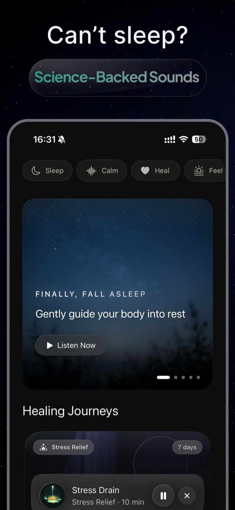 Can't sleep? Sounda's science-backed sleep sounds and guided sessions on the home screen